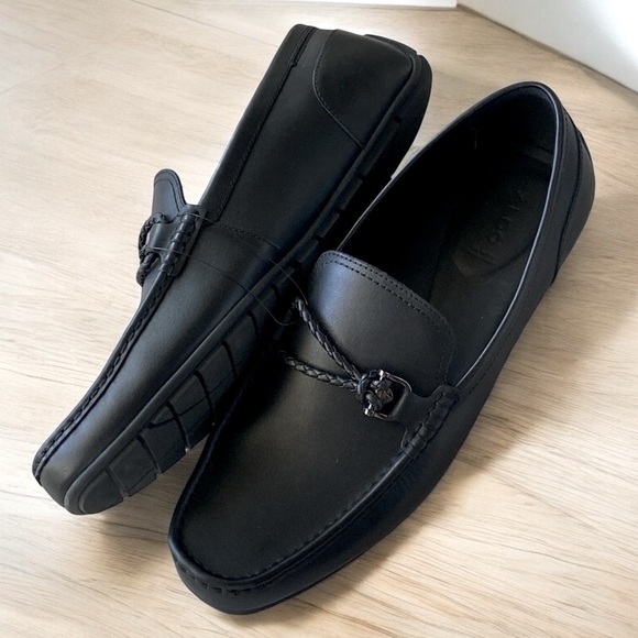 ALDO AMBANI Black Leather Moccasin Loafers Size 13 Black GOTHIC Normcore NWOT - Picture 1 of 14